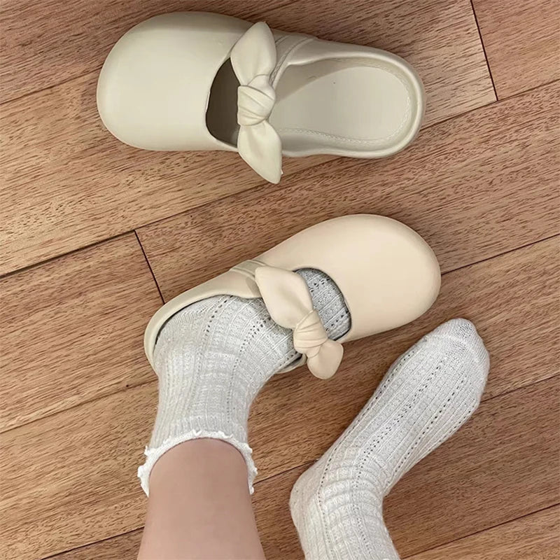 Summer Bow Knot Slipppers Platform Non-slip Outdoor Slippers Women's Sandals Comfortable Flip Flops House Shoes Ladies