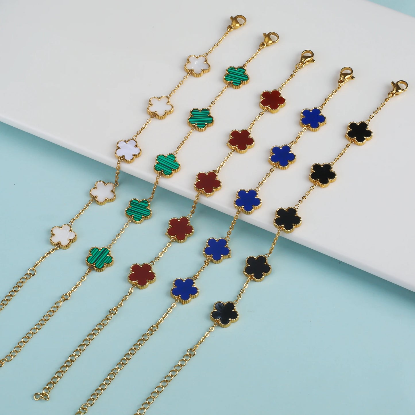 Hot Selling Plant Five Leaf Plum Blossom Stainless Steel Bracelet For Women's Jewelry Waterproof High-Quality Gift Clover