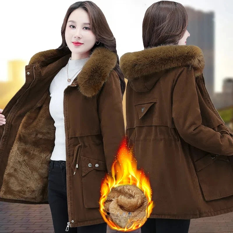 Parkas Womens Winter Jacket Loose Casual Padded Coat Female Large Size Plush Fur Collar Thick Down Cotton Outerwear