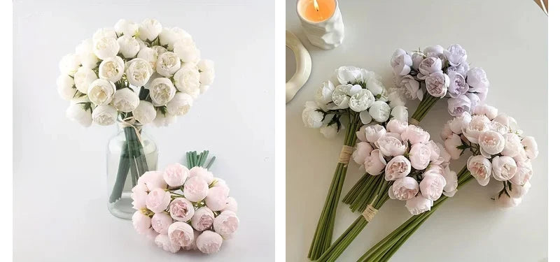 Peony Artificial Flowers Silk Bouquet 27 heads Roses Fake Flower for Table Vase Arrange Home Wedding Decoration Flowers