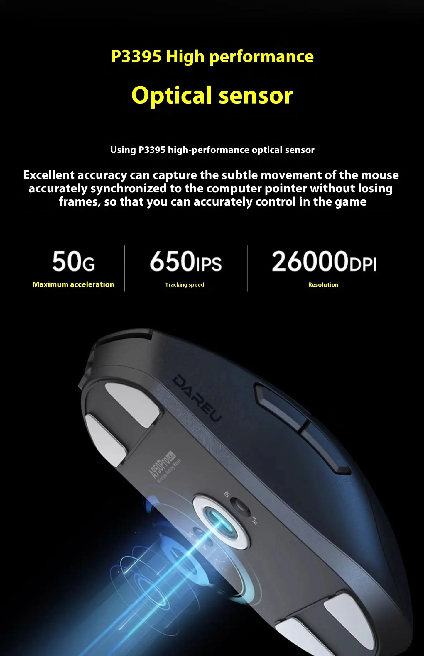 Dareu A950 PRO Mouse 4k PAW3395 Wireless Bluetooth portable Tri-Mode RGB Gaming Mouse For Computer Keyboard Pc Office Mice Gif