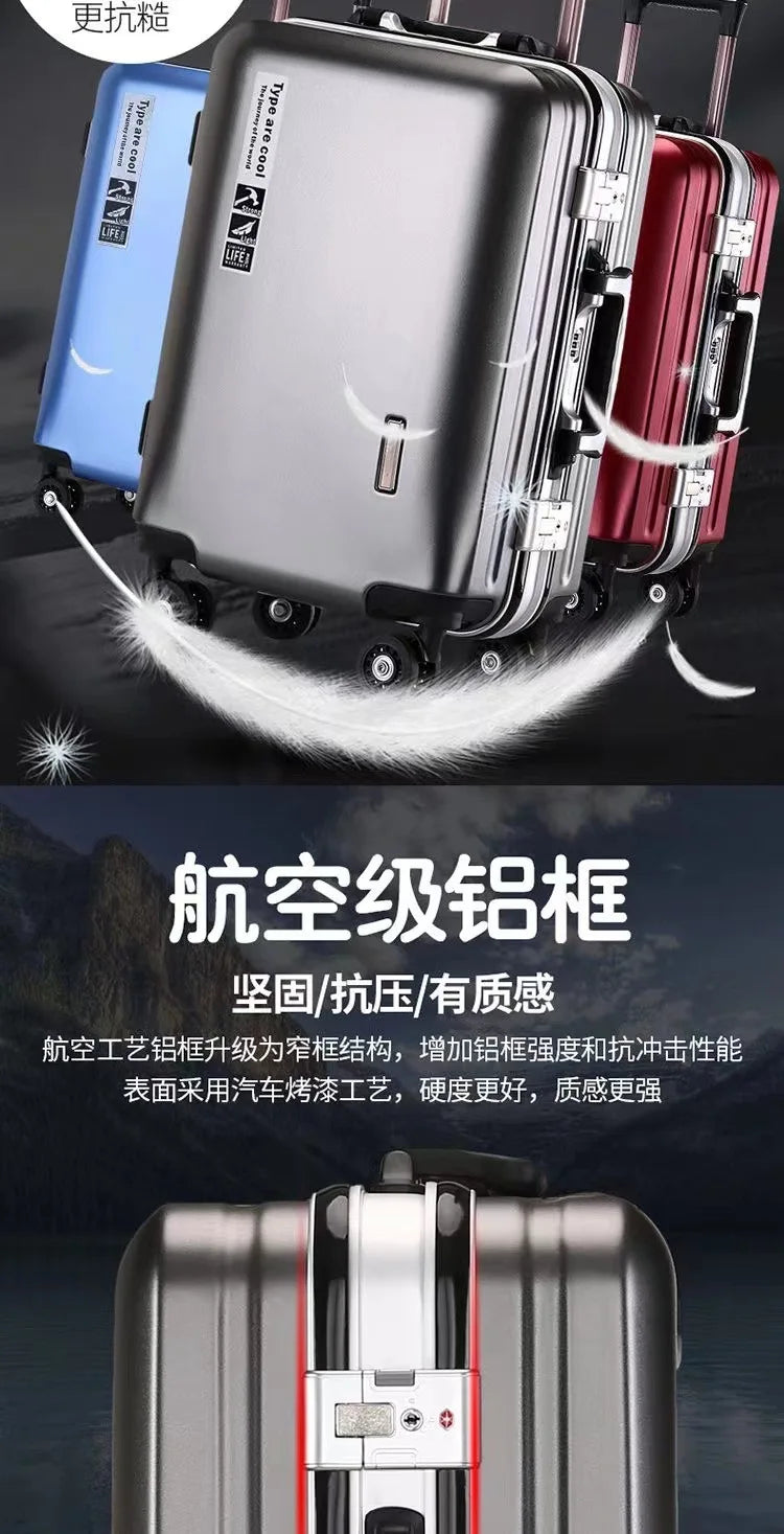 Aluminium Frame Suitcase on Wheels Business Zipper Carry-on Cabin Suitcase USB Port 28-inch Luggage Carrier Trolley Case