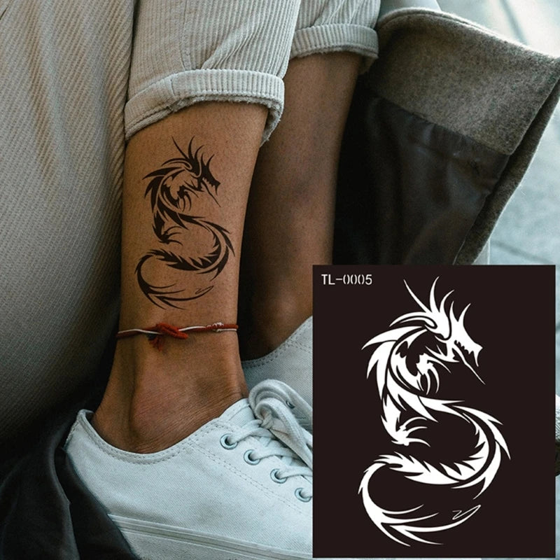 Semi Permanent Tattoos,Flower Dragon Butterfly Hennas Tattoos Stencil Temporary Tattoos Stickers for Face Paint Body Art