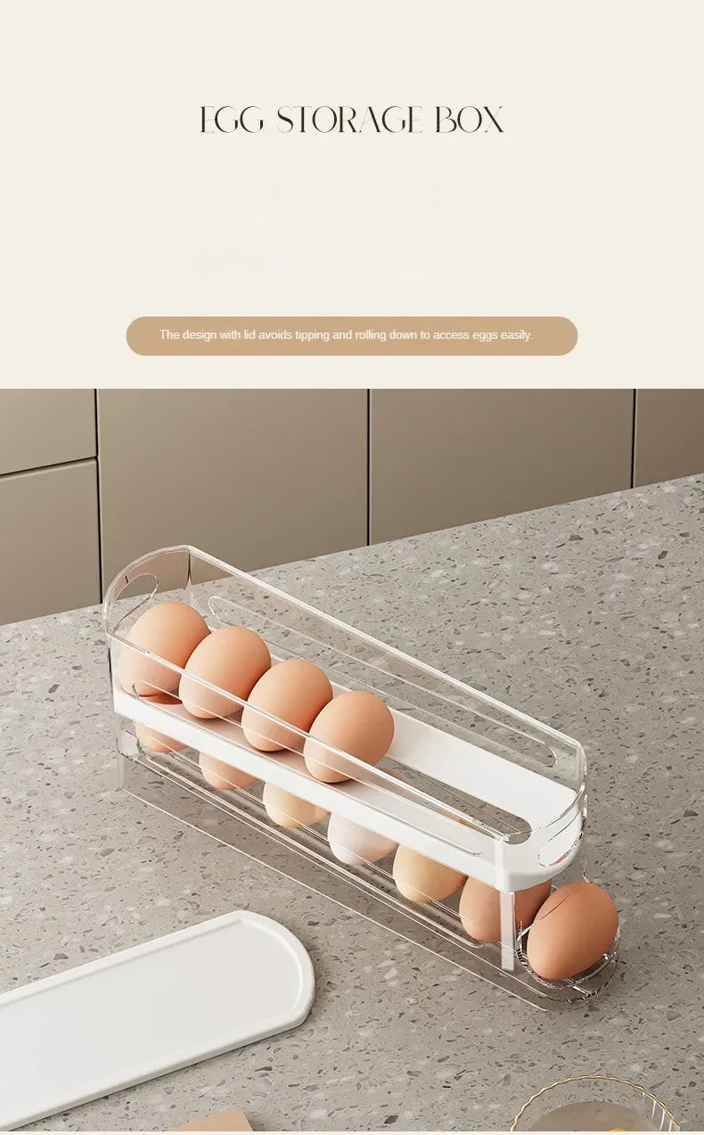 Bilayer Fridge Egg Storage Box Automatic Rolling Eggs Holder Rack Ladder Style Refrigerator Eggs Dispenser Egg Organizer Holder