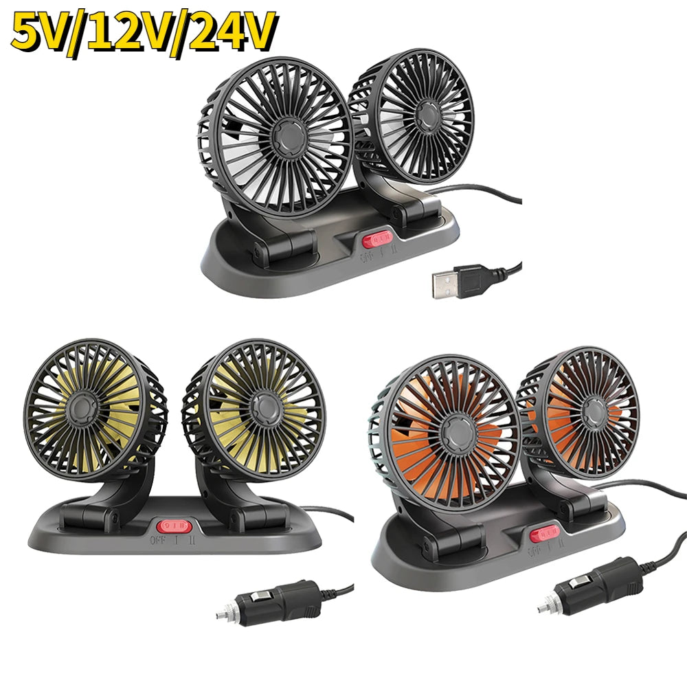 5/12/24V Car Fan Cooling Car Fan Dual Head Usb Car Fan 2 Speeds Adjustable for Auto Cooler Air Fan Car Accessories Fan