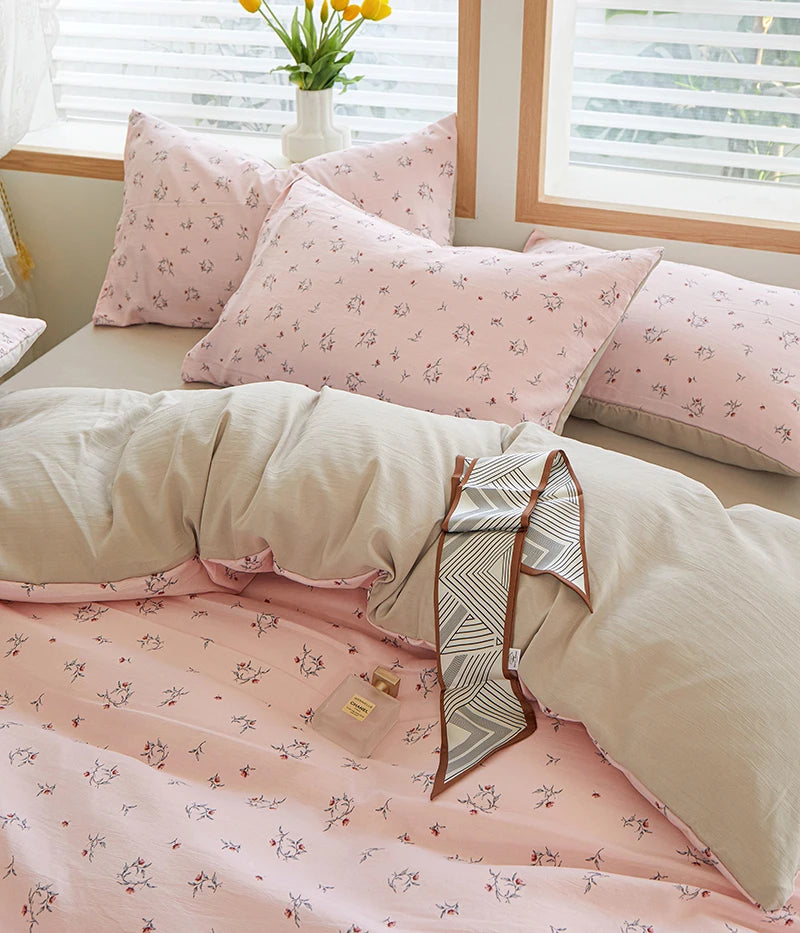 3pcs light gray Duvet Cover Set (1*Duvet Cover + 2*Pillowcase, Without Core), Fresh Flower Print Bedding Set, Soft Comfortable