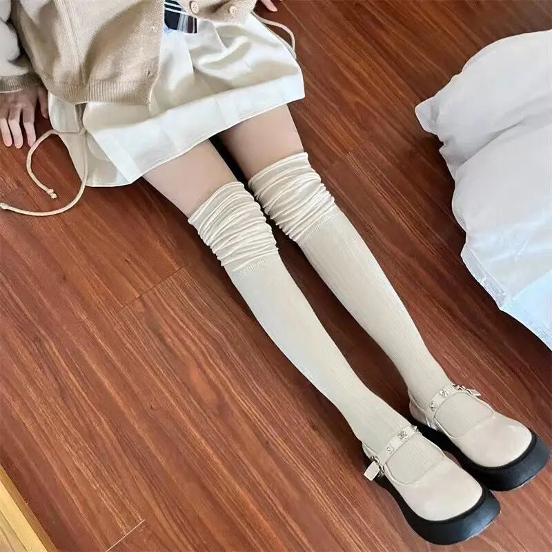 Solid Color Thigh High Stockings Women Trendy Casual Over The Knee Female Long Socks Thermal Warm Cotton Tall Tube Leggings