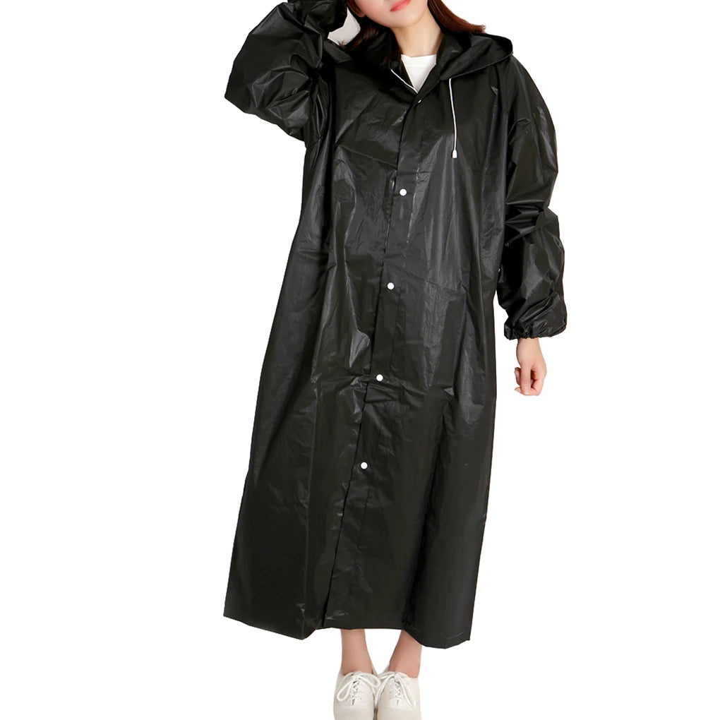 Adults Raincoat Waterproof Breathable Black Rain Suit Hooded Drawstring Clothes Rainwear Women Men Hiking Climbing Black