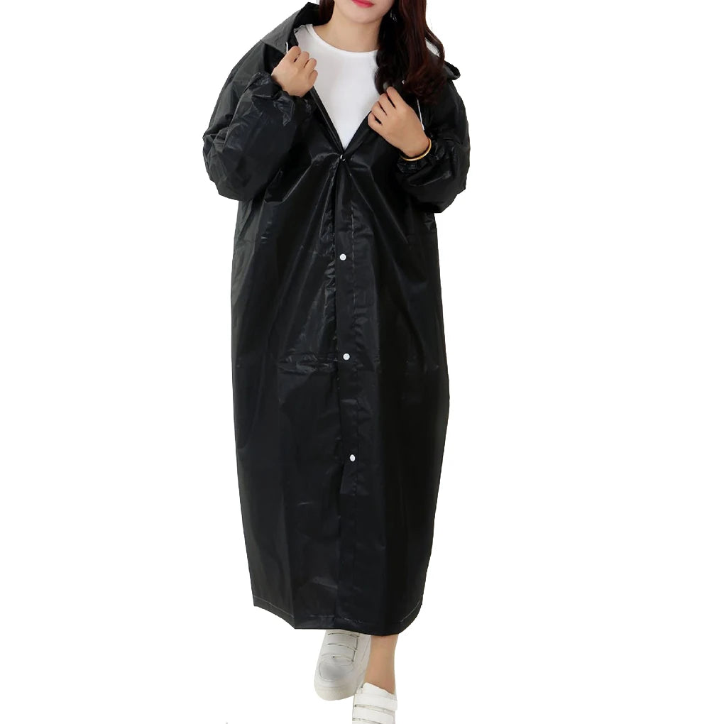 Adults Raincoat Waterproof Breathable Black Rain Suit Hooded Drawstring Clothes Rainwear Women Men Hiking Climbing Black