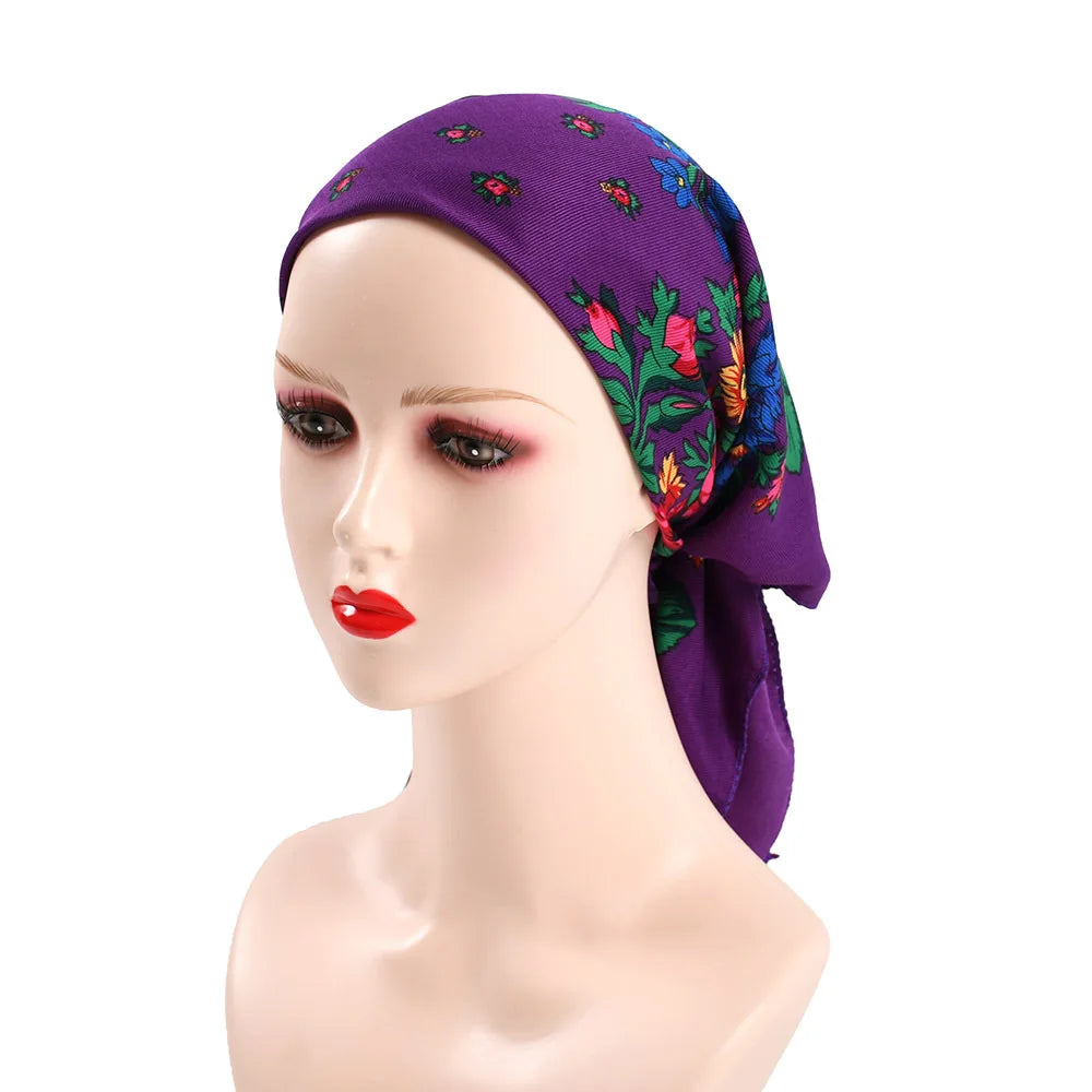 70*70cm Russian Style Square Scarf Women Luxury Floral Print Bnadana Headband Scarves Babushka Handkerchief Head Wraps