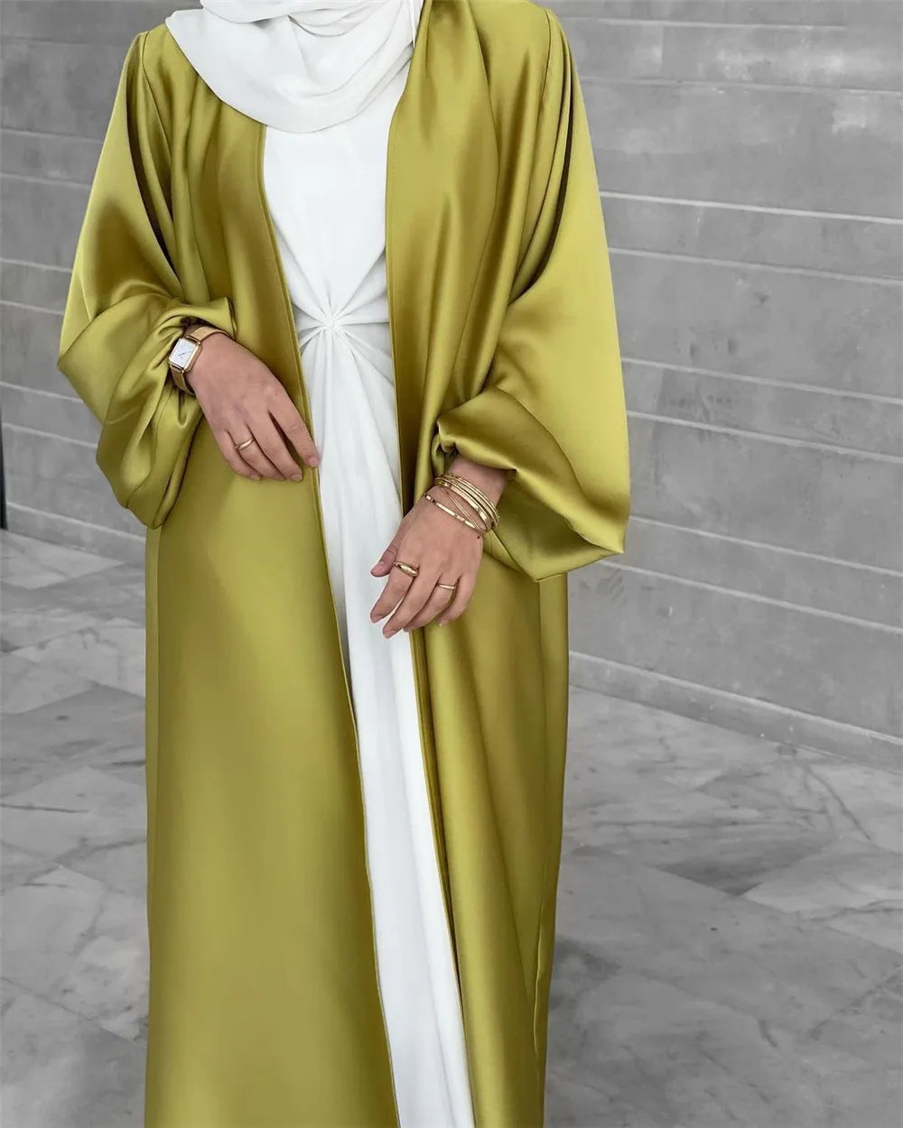 Ramadan Eid Fashion Silky Satin Muslim Abayas Robe Musulmane Abaya Cardigan Muslim Arab Worship Service Clothing Wy836