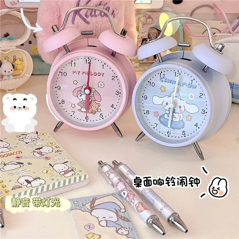 Sanrio Bedroom Alarm Clock Kuromi My Melody Hello Kitty Cinnamorol Ins Girl Heart Bedside Silent Alarm Clock Wake Up Alarm Clock