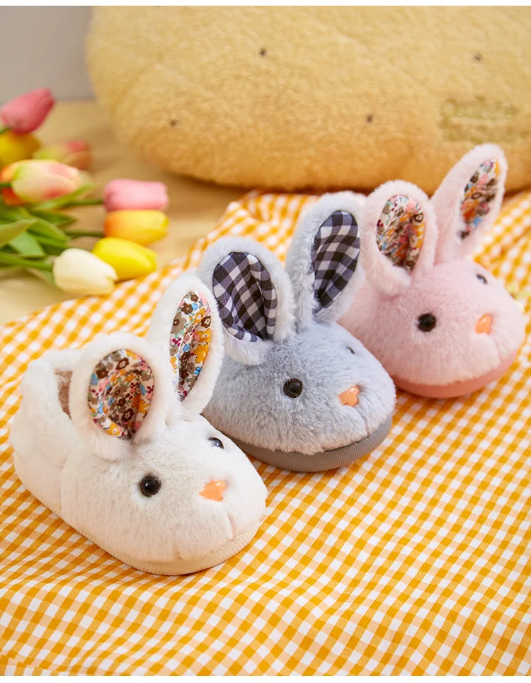 Children Indoor Slippers Winter Warm Cotton Shoes Kids Home Floor Slippers Cartoon Rabbit Anti-slip Boys Girls Plush Footwear