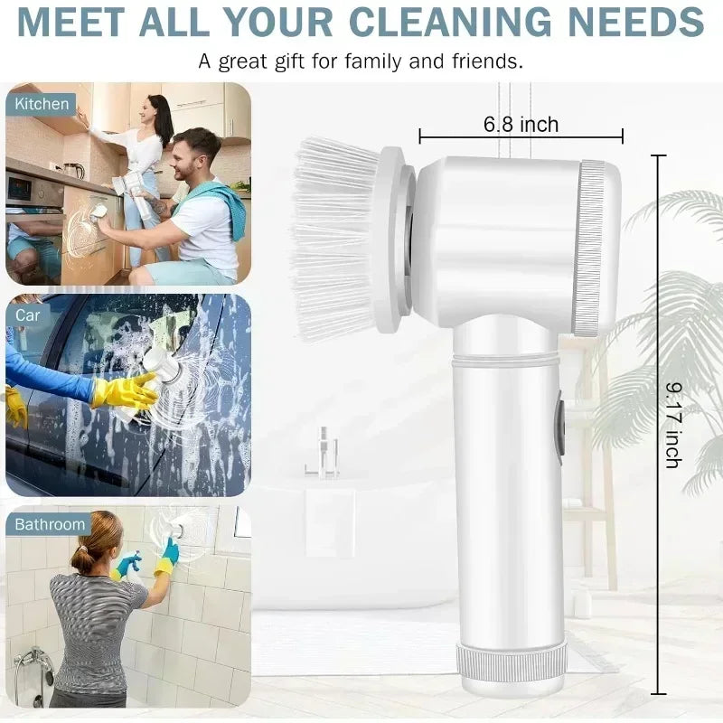 Electric Spin Scrubber,Bathroom Cleaning Brush Power Scrubber with 5 Replaceable Brush Heads, Electric Cleaning Brush