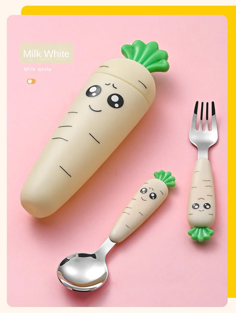 1/3PCS Baby Feeding Utensils Carrots Set Steel Spoon Fork Child Cutlery Tableware Kitchen Gadgets Cake Vegetable Fork Teaspoon
