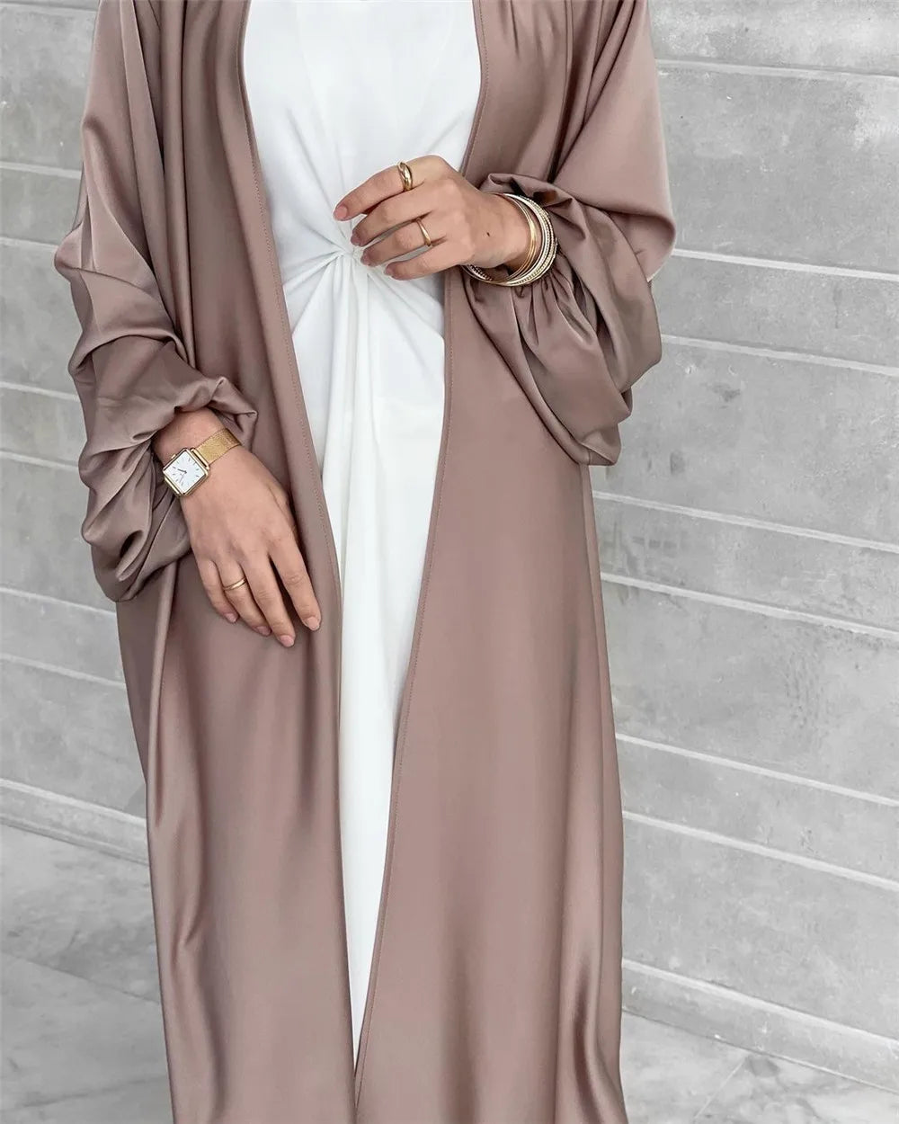 Ramadan Eid Fashion Silky Satin Muslim Abayas Robe Musulmane Abaya Cardigan Muslim Arab Worship Service Clothing Wy836