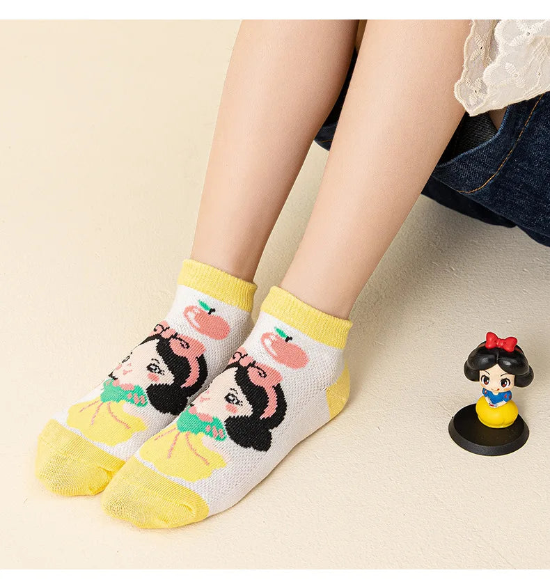 5 Pairs Disney Kids Socks Mesh Breathable Ice Thin Socks Summer Kawaii Cartoon Childrens Mid-calf Cotton Sock for Girls