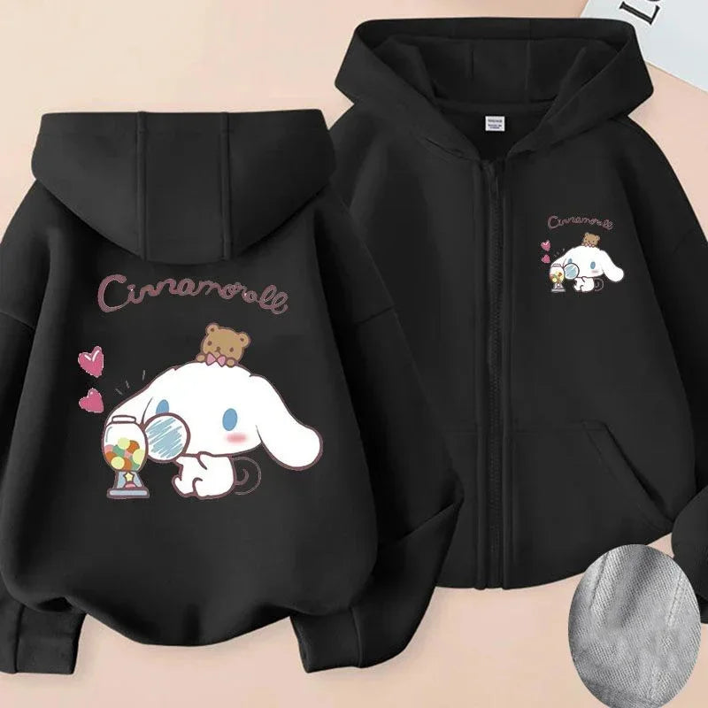 Kawaii Sanrio Cinnamoroll Cartoon Zip Up Hooded Coats Women Winter Casual Loose Warm Jackets Cute Anime Parent-Child Clothing