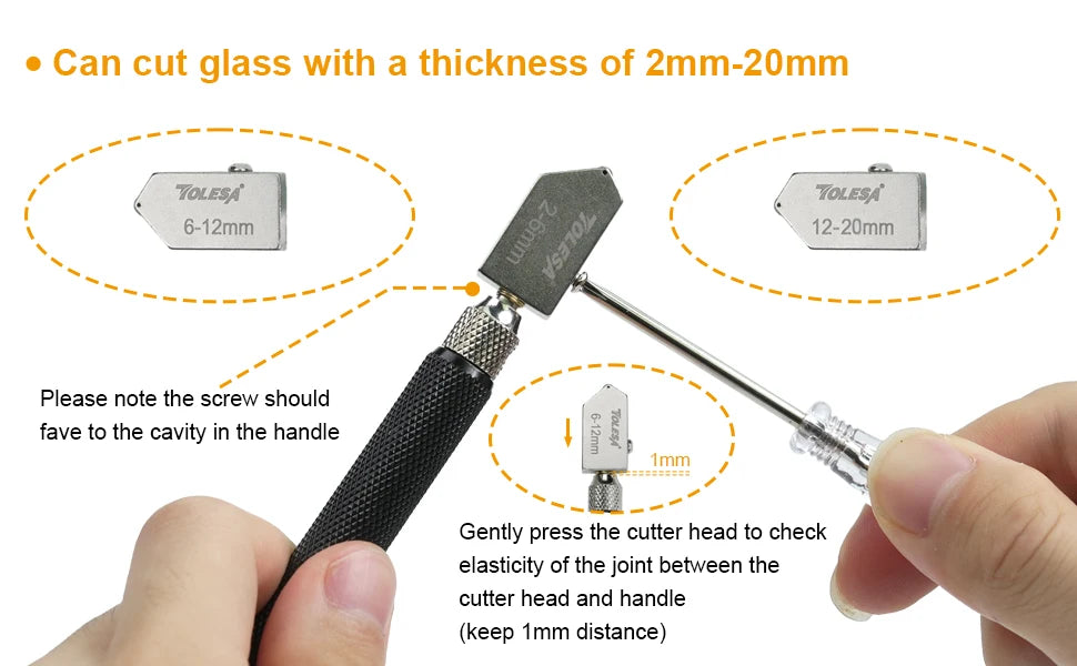 TOLESA Glass Cutter 2mm-20mm Kits, Glass Cutting Tool with Aotomatic Oil Feed and Box, Glass Cutter for Mirrors/Tiles/Mosaic