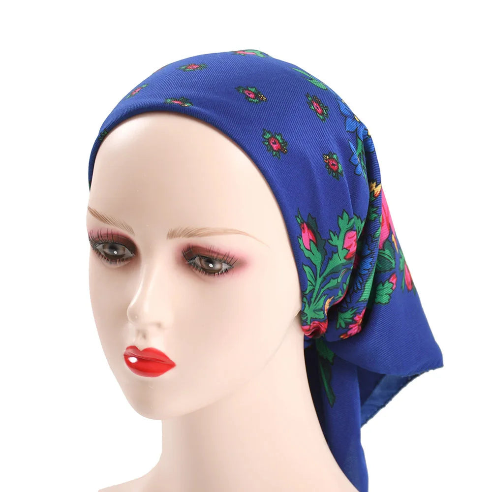 70*70cm Russian Style Square Scarf Women Luxury Floral Print Bnadana Headband Scarves Babushka Handkerchief Head Wraps