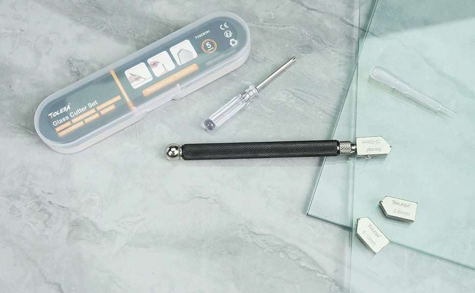 TOLESA Glass Cutter 2mm-20mm Kits, Glass Cutting Tool with Aotomatic Oil Feed and Box, Glass Cutter for Mirrors/Tiles/Mosaic