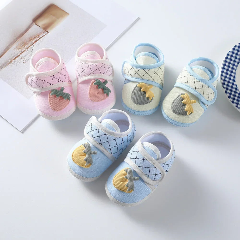 Cotton Newborn Baby Shoes Cartoon Pattern First Walkers for Girl Boy Plaid Soft Sole Walking Sandals 0-12month