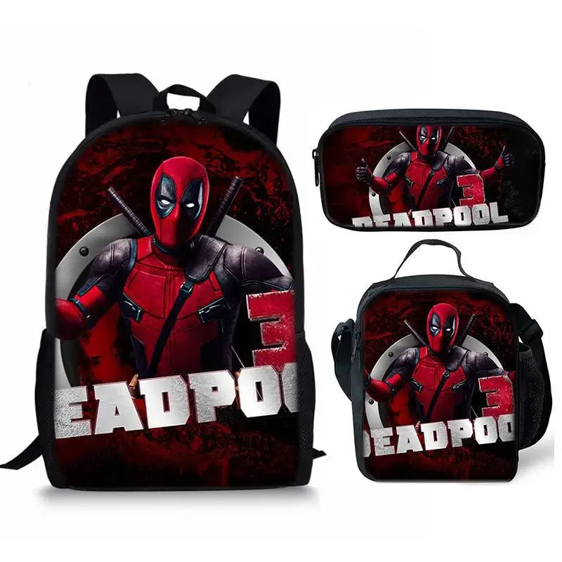3Pcs Set Deadpools School Bags Pencil Cases Meal Bag Boys' Backpack Schools Supplies Learning Stationery Kids Customizable Gifts
