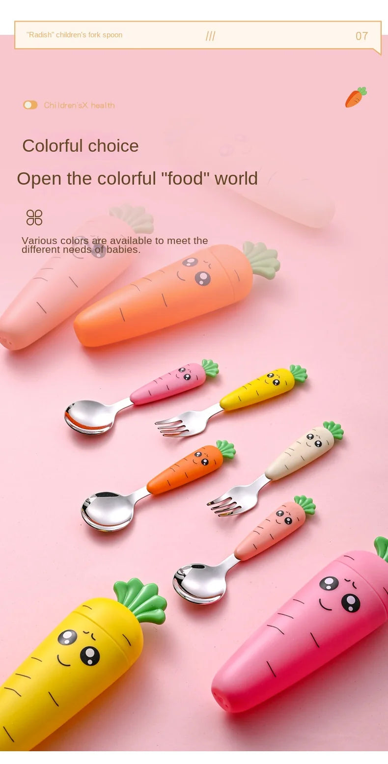 1/3PCS Baby Feeding Utensils Carrots Set Steel Spoon Fork Child Cutlery Tableware Kitchen Gadgets Cake Vegetable Fork Teaspoon