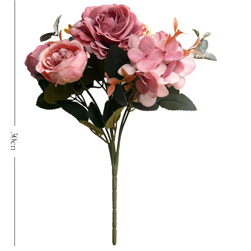 Retro Hydrangea Core Fake Peony Bouquet Simulation Wholesale Wedding Staircase Decorative Artificial Flowers Silk Flowers