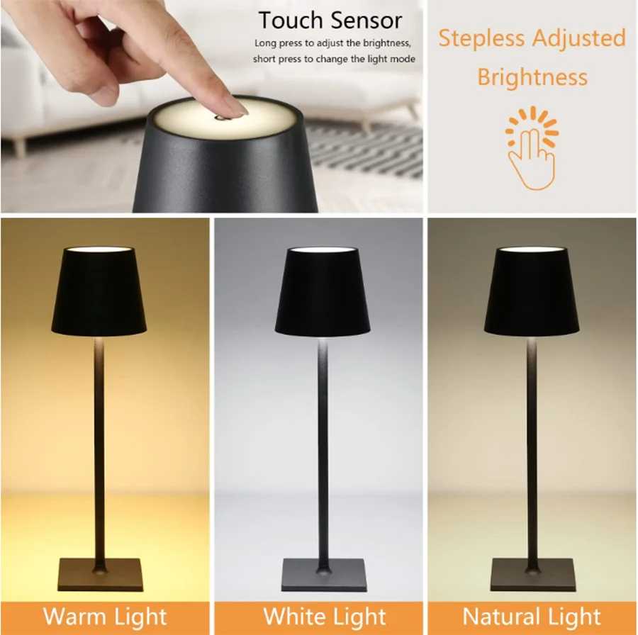 LED Desk Lamp Bar Restaurant Ambiance Wireless Table Lamps Study Office Night Light Waterproof Touch Lamp with USB Charging