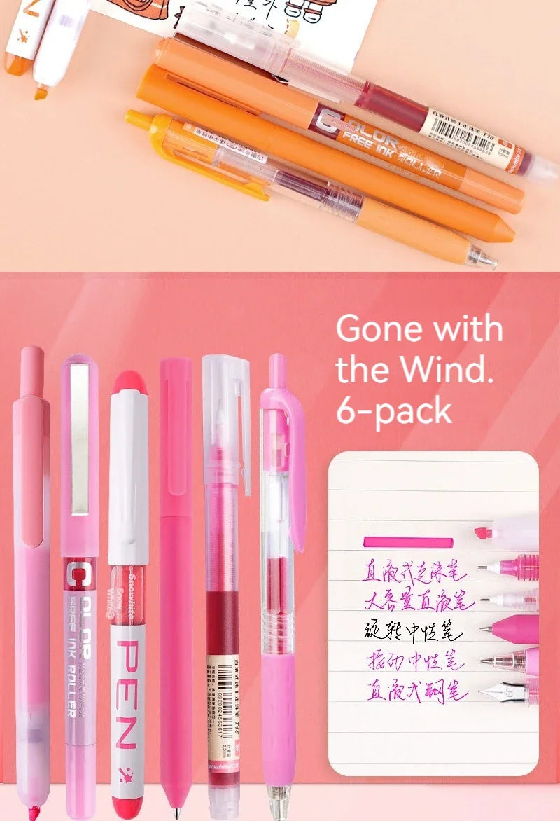 6pcs/set Roller Pen Purple / Pink / Green Color Ink Straight Liquid Gel Pen Ballpoint Pen for School Office Stationery Kawaii