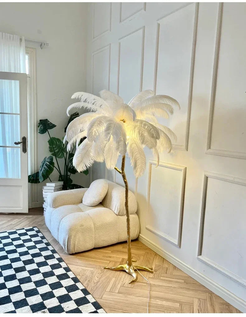 Nordic Feather Floor Lamp Light Luxury Internet Celebrity Ostrich Ins Live Broadcast Room Decoration Atmosphere Table