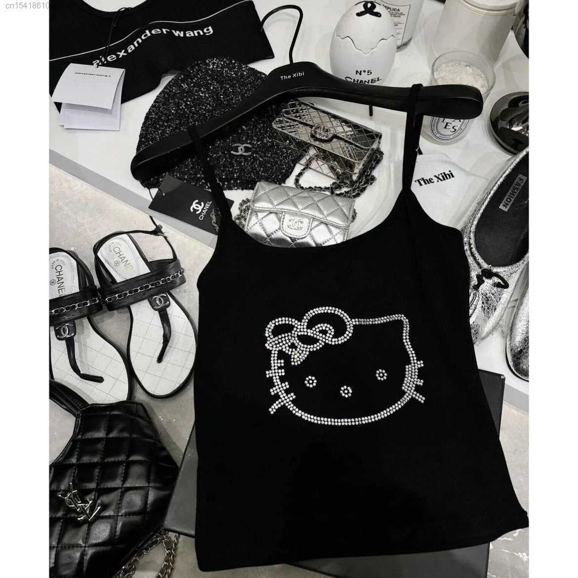 Sanrio Hello Kitty Diamond Tank Top With Bra Sexy Fashion Gothic Aesthetic Crop Top Y 2k Girls New Summer Youthful Woman Clothes