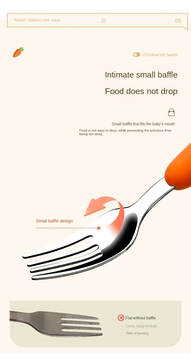 1/3PCS Baby Feeding Utensils Carrots Set Steel Spoon Fork Child Cutlery Tableware Kitchen Gadgets Cake Vegetable Fork Teaspoon