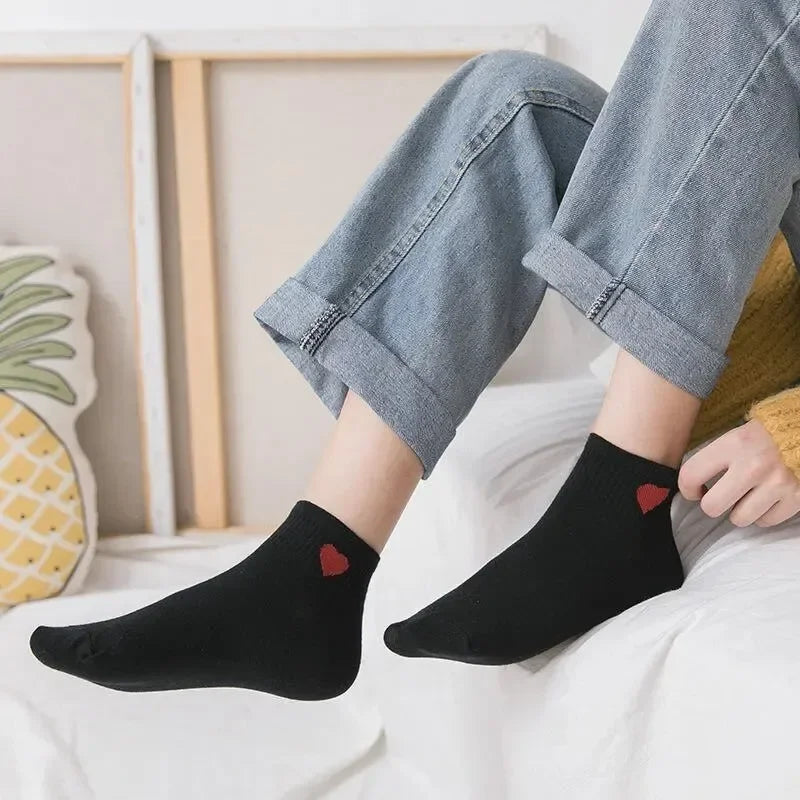 Spring and Autumn Love Women's Socks Casual Sports Short Boat Sock Cute Pure Cotton Ankle Socks Harajuku