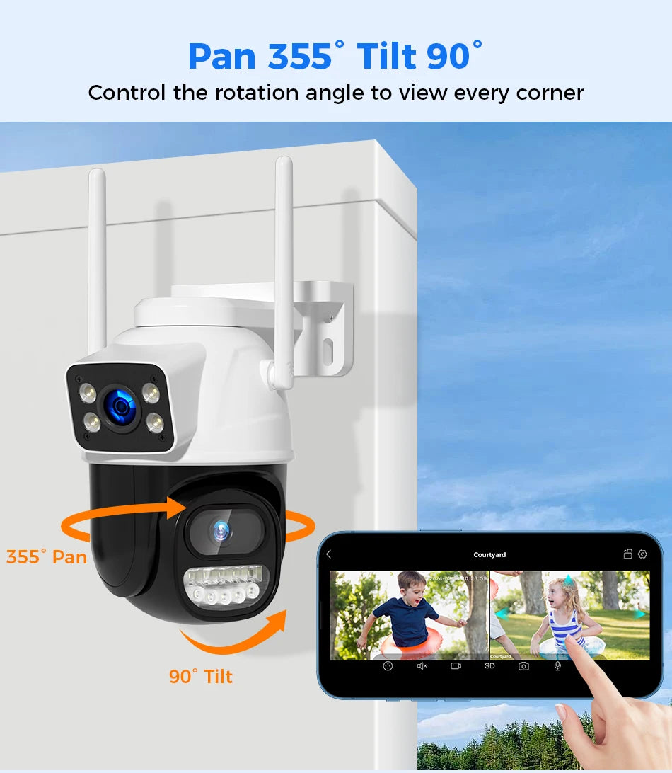 Hiseeu Wifi Surveillance Camera, Dual Lens, 4X Digital Zoom, AI Human Detect, ONVIF, Outdoor Security PTZ IP Cameras, 4K, 8MP