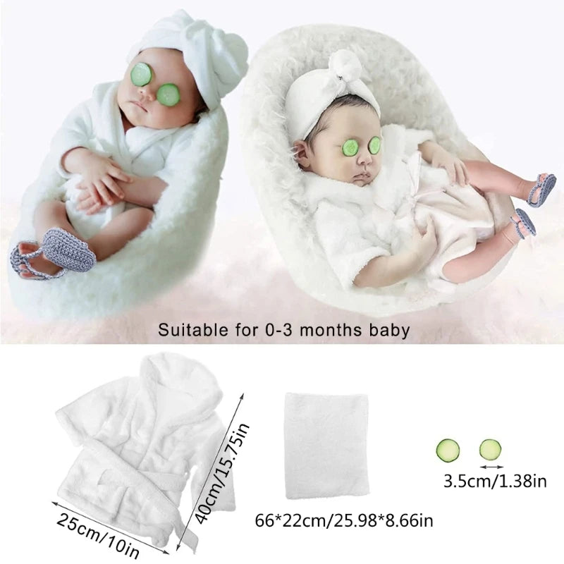 Newborn Costume for Photography Baby Breathable Bathrobe Bath Towel Headwear Slippers Photo Suit Photo Outfits