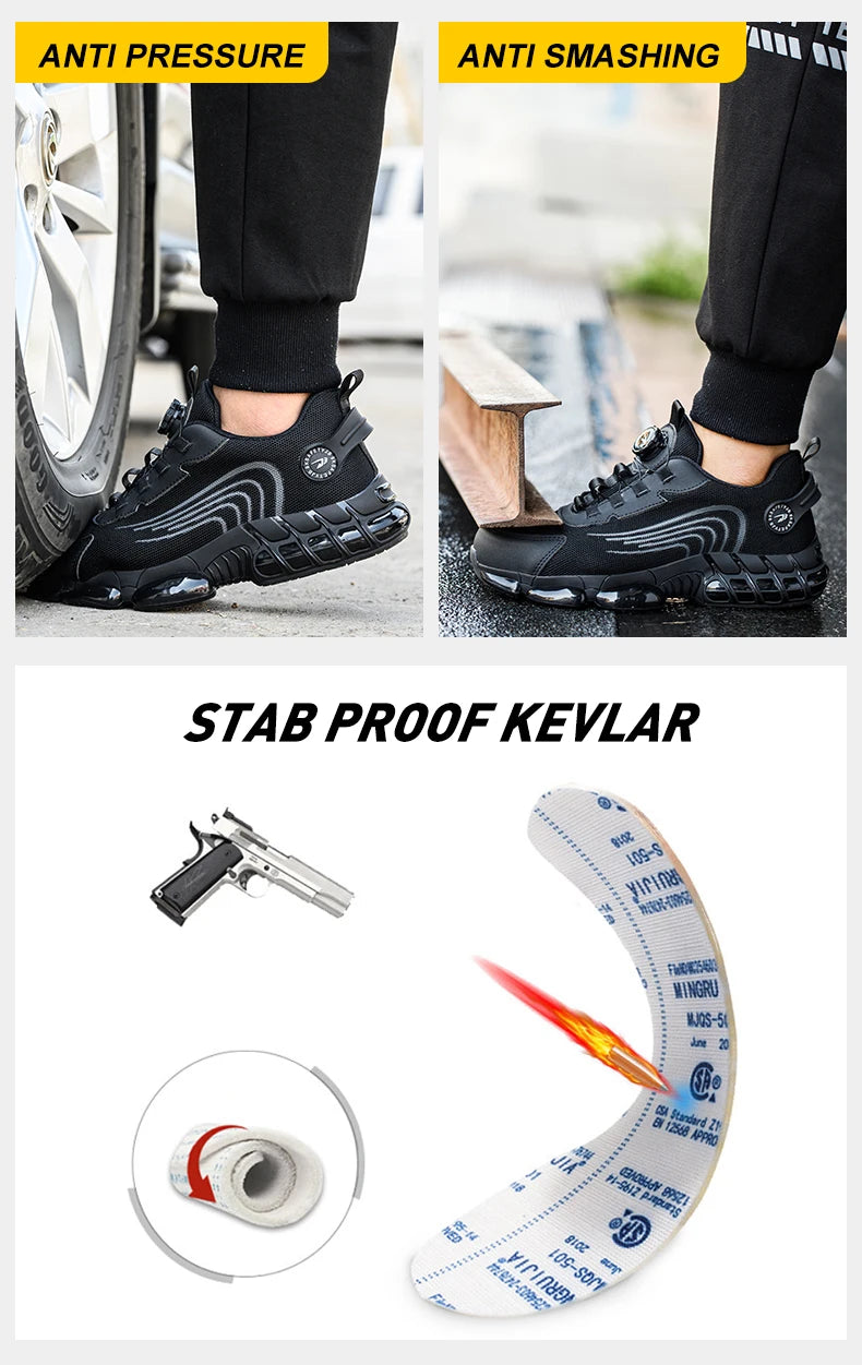Rotating Button Safety Shoes Men Work Sneakers Indestructible Shoes Puncture-Proof Protective Shoes Work Boots Steel Toe Shoes
