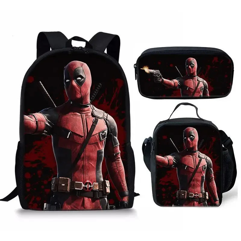 3Pcs Set Deadpools School Bags Pencil Cases Meal Bag Boys' Backpack Schools Supplies Learning Stationery Kids Customizable Gifts