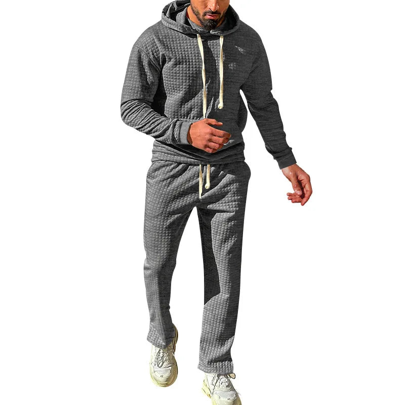 Spring and autumn men's small checkered hoodie pants men's casual sports suit