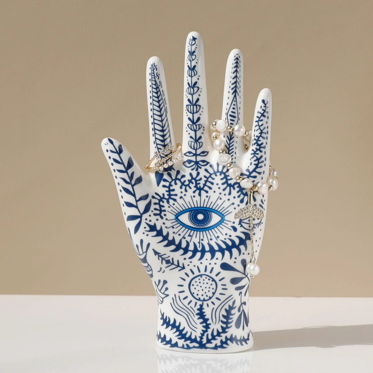 Devil's Eye of Fatima Jewelry Display Holde Ceramic Mannequin Hand Stand Designed for Necklaces, Bracelets, Rings