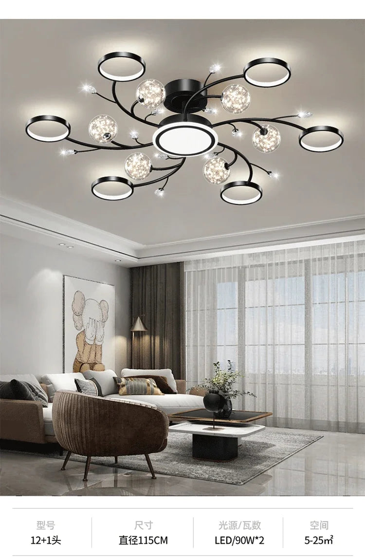 Nordic Living Room Modern Simple Atmospheric Luxury Ceiling Light Romantic Starry Sky Crystal Hall Chandelier Creative Black Art