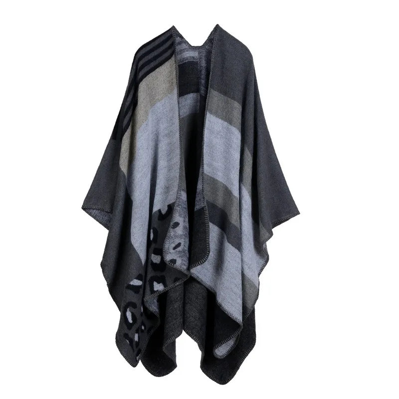 Thicken Winter Shawl Wraps Cape Women Fall Ponchos Plus Size Block Plaid Open Front Sweater Fleece Scarf Coat Holiday Outfits