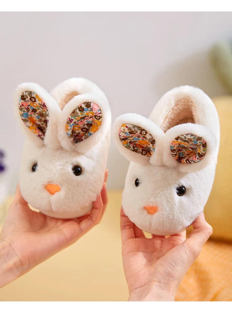 Children Indoor Slippers Winter Warm Cotton Shoes Kids Home Floor Slippers Cartoon Rabbit Anti-slip Boys Girls Plush Footwear