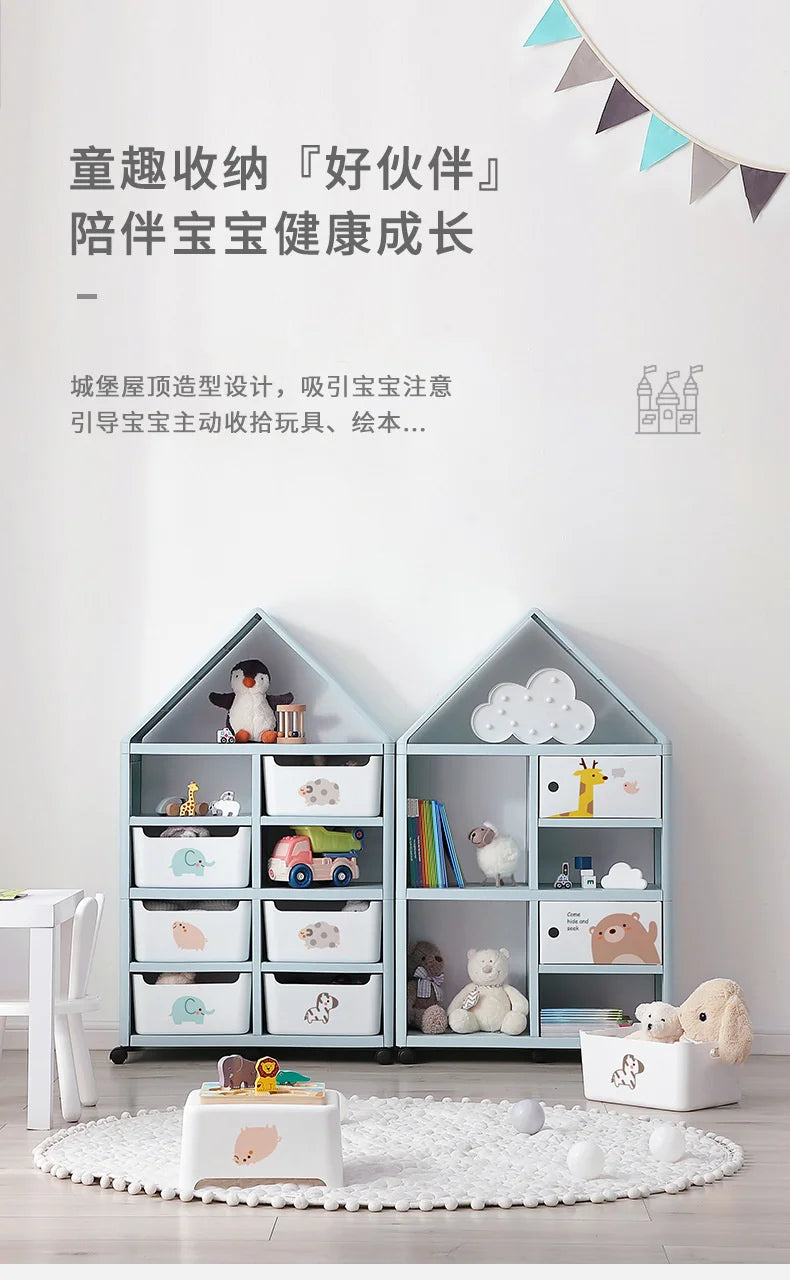 Book Cabinet Roof Shape Book Shelf Multi-layer Structure Shelf Furniture Round Corner Bookshelf For Children Universal Pulley