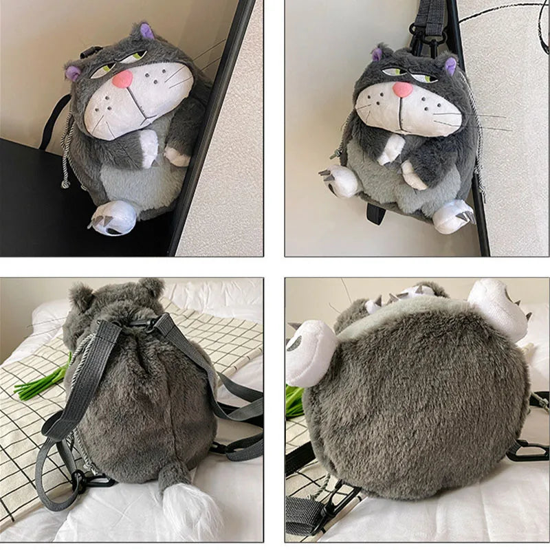 Disney Lucifer Cat Backpack Women Plush Bag Anime Cinderella Pet Plush Shoulder Bag Portable Drawstring High Capacity Girl Gift