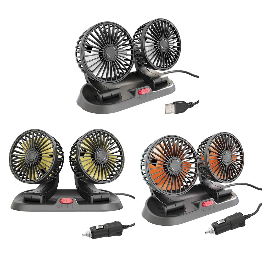 5/12/24V Car Fan Cooling Car Fan Dual Head Usb Car Fan 2 Speeds Adjustable for Auto Cooler Air Fan Car Accessories Fan