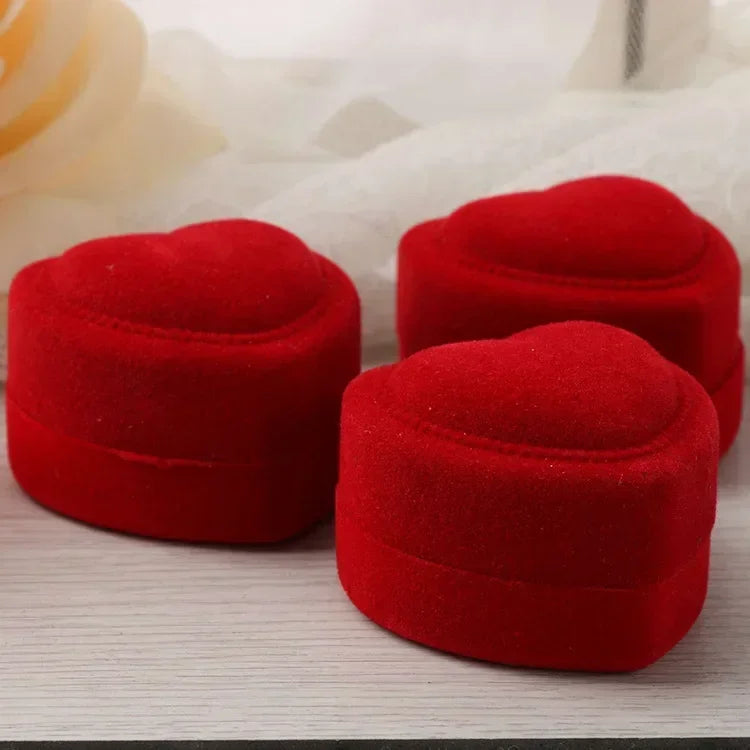 Flocking Red Heart Shape Ring Boxes Jewelry Display Cases Holder Gift Box Wedding Ring Box Counter Packaging Rings Wholesale