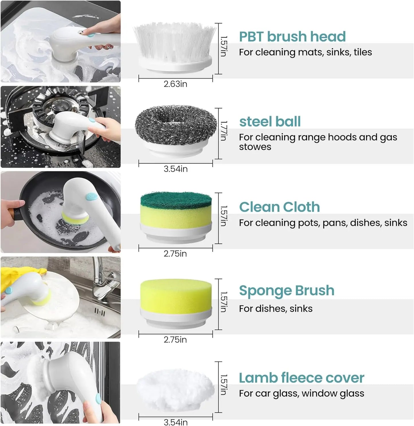 Electric Cordless Motorized Cleaning Brush and Five Interchangeable Brush-Heads,Handheld Power Shower Scrubber