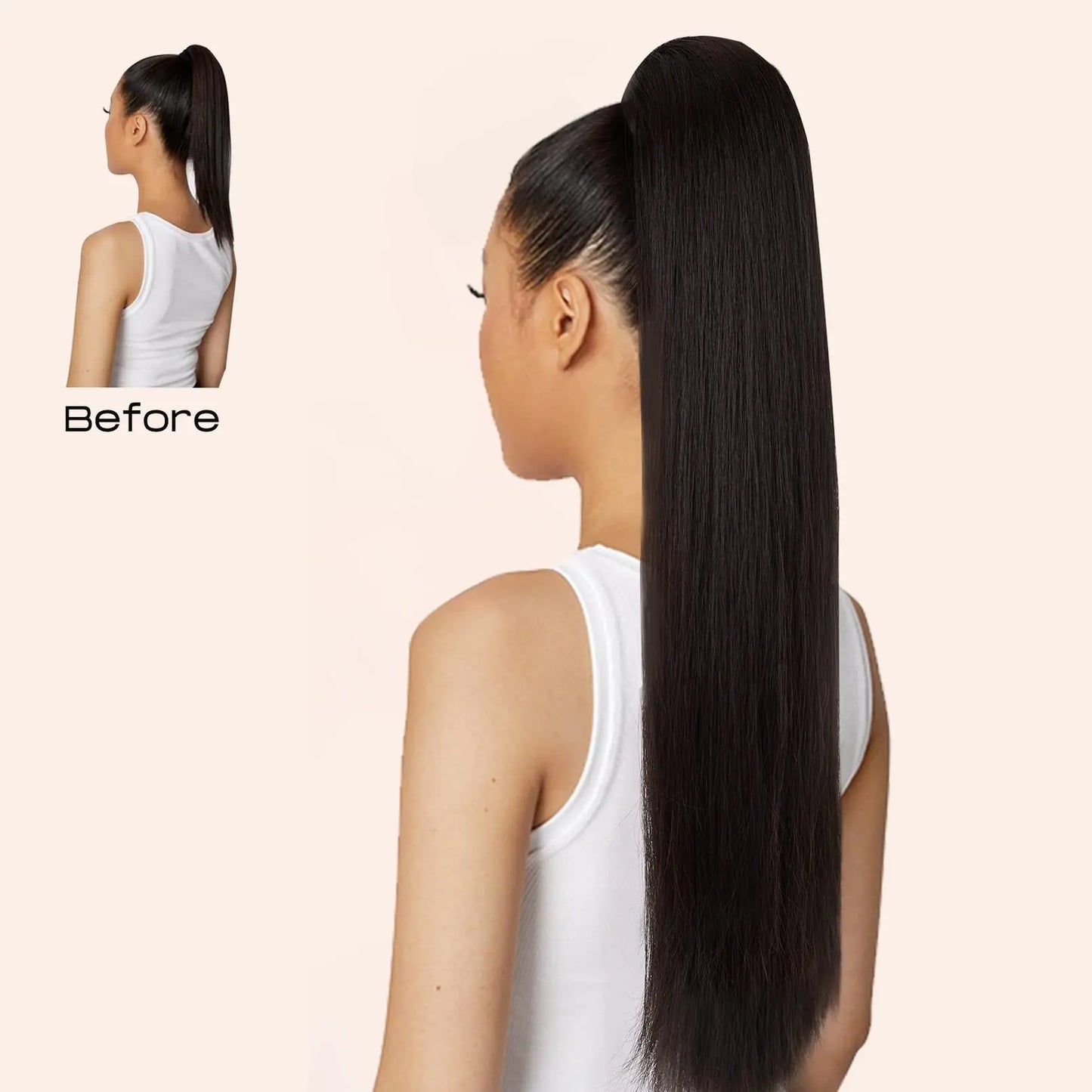 Synthetic Long Straight Claw Clip In Ponytail Hair Extensions 24Inch Heat Resistant Pony Tail Hair Piece For Women Daily Use